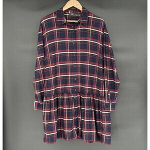Plaid Uniqlo Women's Soft Flannel Long Sleeve Tiered Mini Dress L Navy Red Plaid